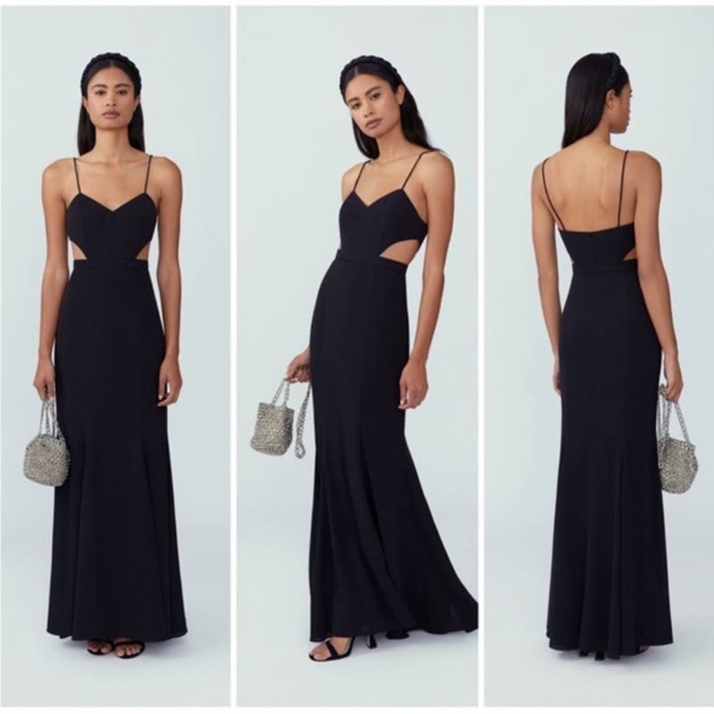 NWT Fame & Partners Shiny‎ Black Strappy Formal Dress Cutouts Slit Size 8